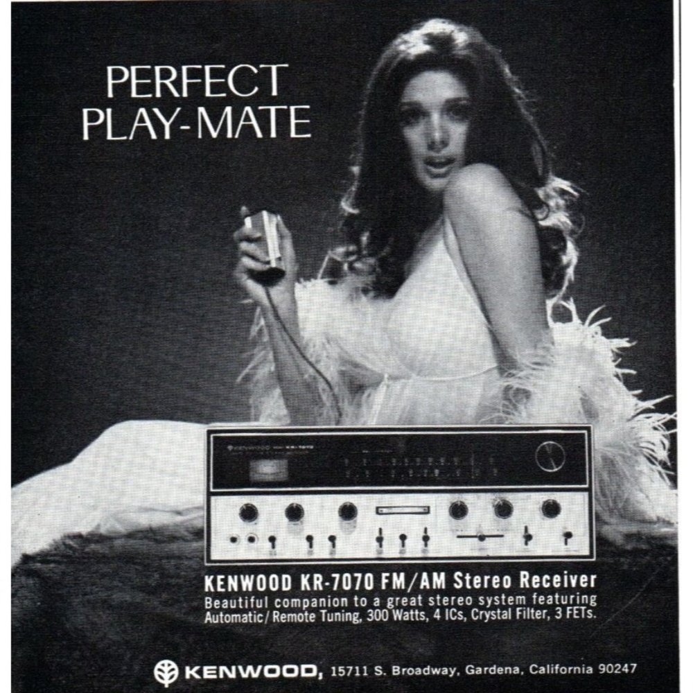 1970 Kenwood Stereo Receiver KR-7070 Vintage Print Ad Sexy Playmate Wall Art
